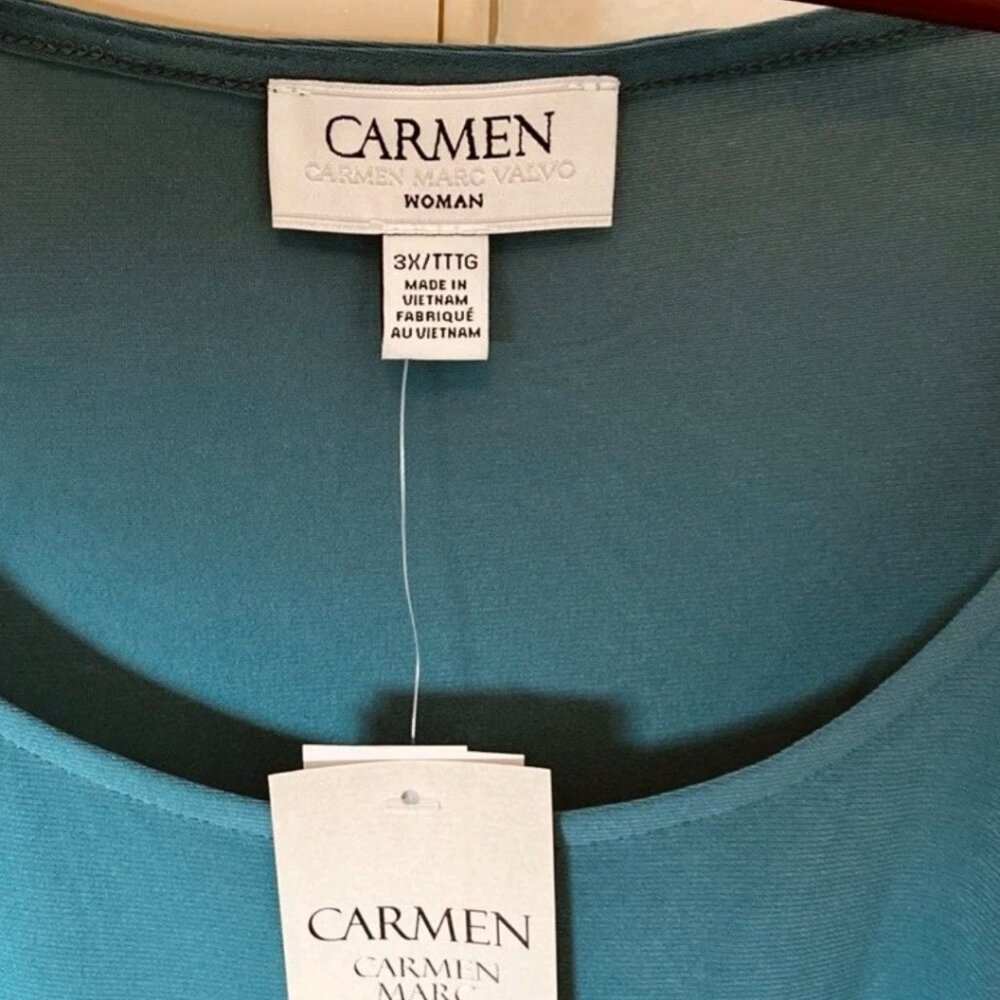 Carmen Marc Valvo Teal Balloon Sleeve Blouse Plus 3X NWT - Picture 2 of 11